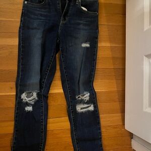 Levi's 721 High Waisted Women's Ripped Skinny Jeans - Dark Blue